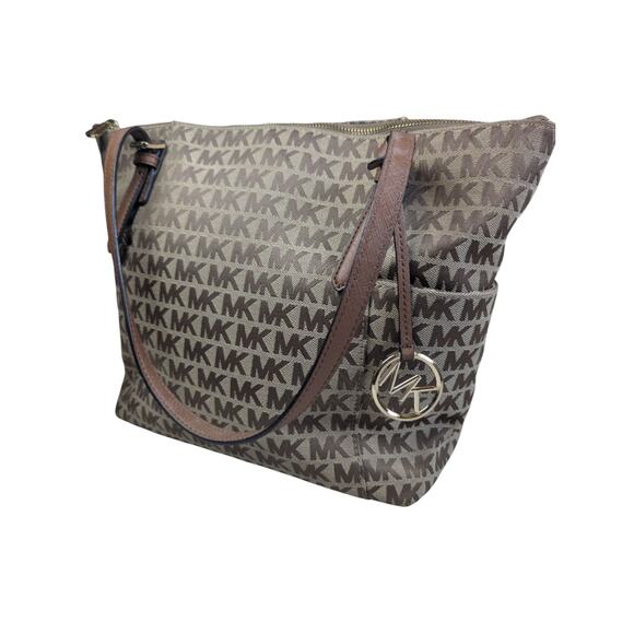 MICHAEL KORS JET SET EAST WEST LARGE BROWN SIGNATURE TOTE BAG - Picture 1 of 10